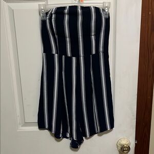 Black and White Striped Strapless Romper